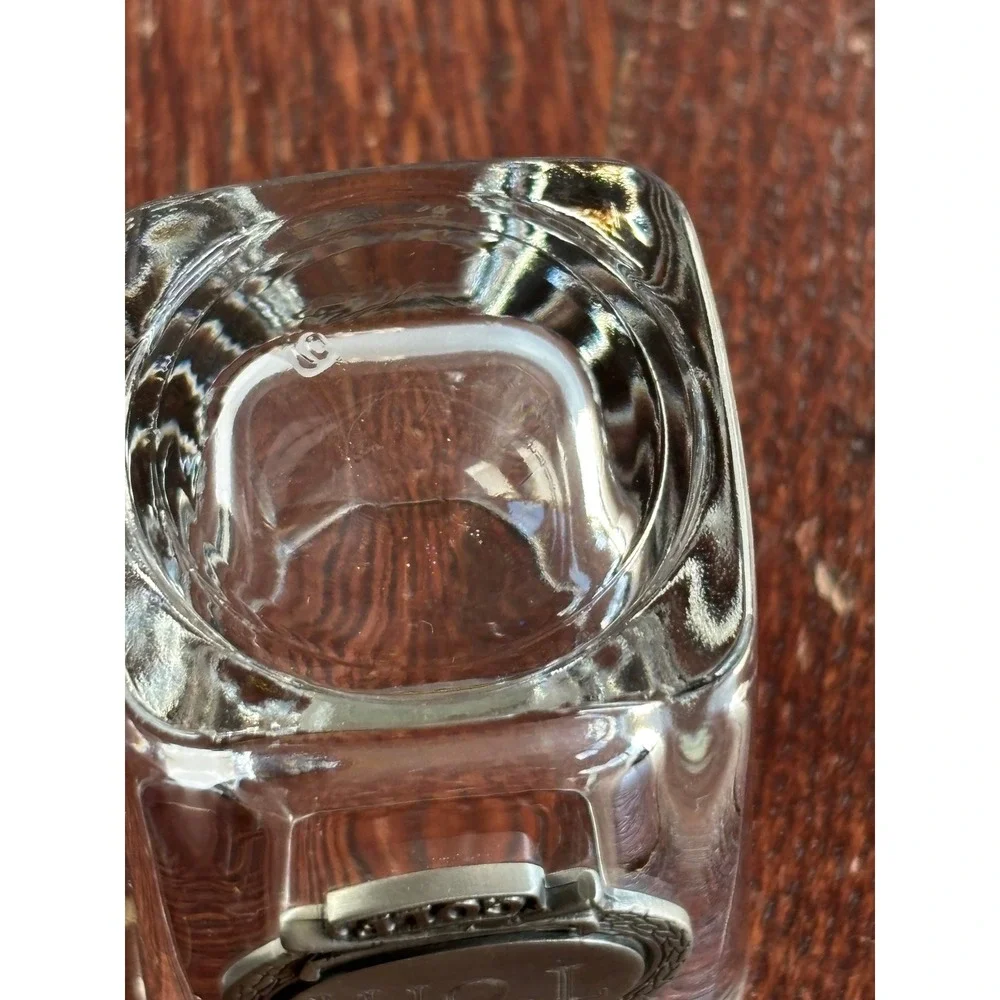 Vintage Personalized Tom‎ Golf Pewter Medallion Square Shot Glass Clear Barware
